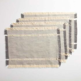 Better Homes & Gardens Woven Table Placemat with Fringe, Gray, 4 Piece Set