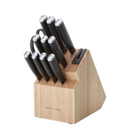 Classic Japanese Steel 12-Piece Knife Block Set with Built-in Knife Sharpener, Black