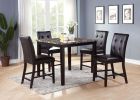 Contemporary Counter Height Dining 5pc Set Table w 4x Chairs Brown Finish Birch Faux Marble Table Top Tufted Chairs Cushions Kitchen Dining Room Furni