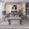 TREXM 6-Pieces Family Furniture, Solid Wood Dining Room Set with Rectangular Table & 4 Chairs with Bench(Gray)