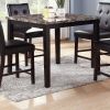 Contemporary Counter Height Dining 5pc Set Table w 4x Chairs Brown Finish Birch Faux Marble Table Top Tufted Chairs Cushions Kitchen Dining Room Furni