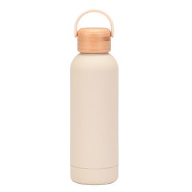 500ml Small Mouth Vacuum Cup Portable Handle Bamboo Wood Cover Water Cup Water Bottle (Option: Cream-500ml)