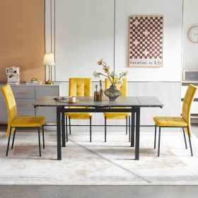 5-Piece Slate Dining Table Dining Set Including Yellow Velvet High Back Black Color Legs for Living Room,Dining Room,Kitchen (Color: as Pic)