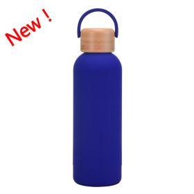 500ml Small Mouth Vacuum Cup Portable Handle Bamboo Wood Cover Water Cup Water Bottle (Option: Sapphire Blue New Color-500ml)